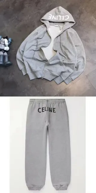 Celine Logo Hoodie and Joggers Set Grey Logo