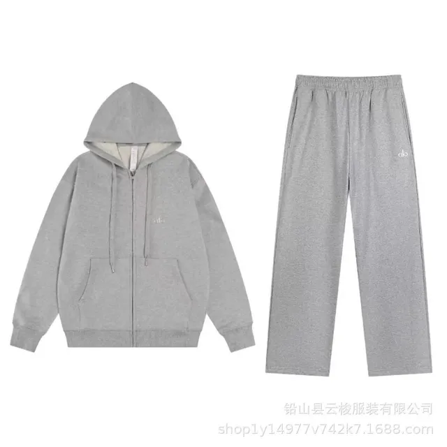 Alo Yoga Zip-Up Hoodie and Joggers Set Heather Grey