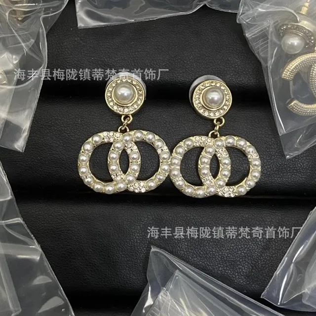Chanel Double C Pearl Earrings Pearl and Crystal