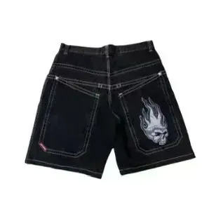 BAPE Denim Shorts Flame Skull Patch