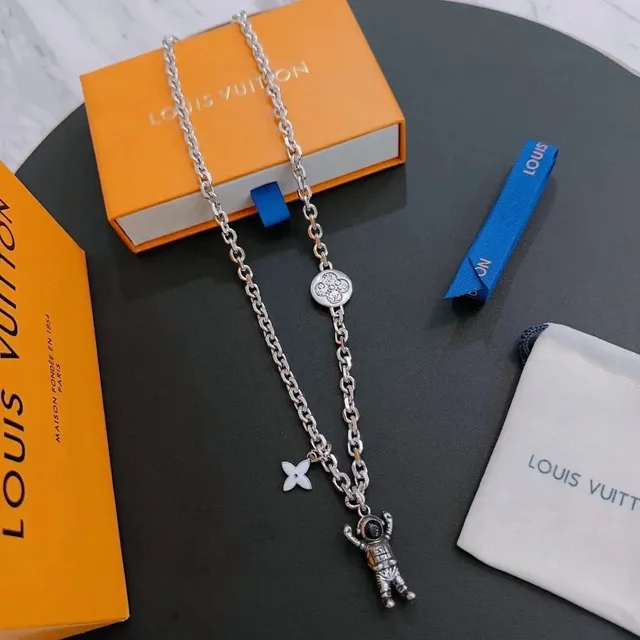 Louis Vuitton Astronaut Charm Necklace Silver-tone with Enamel Details