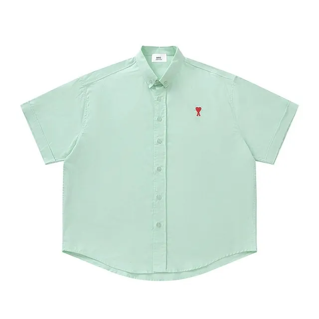 Amiri Short-Sleeve Button-Up Shirt Mint with Heart Logo
