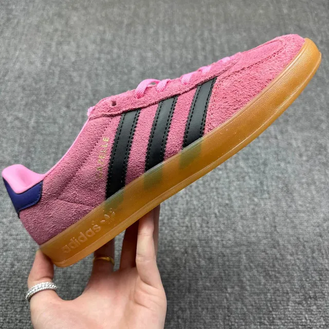 Adidas Gazelle Pink with Black Stripes and Gum Sole