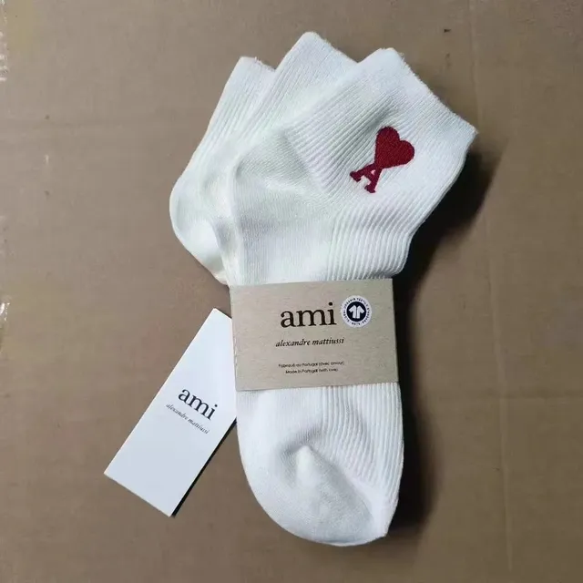 AMI Paris Logo Socks Red Heart Logo