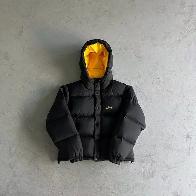 Corteiz Puffer Jacket Black with Yellow Lining