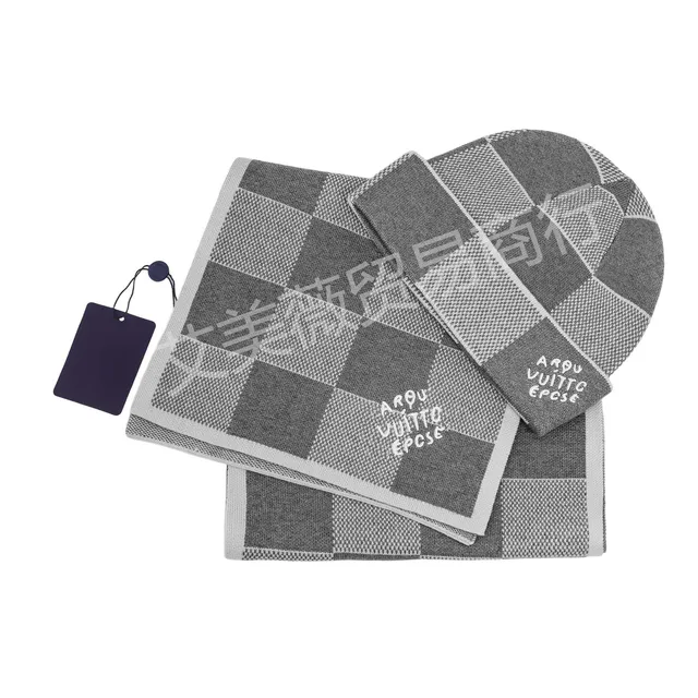 Louis Vuitton Checkered Scarf and Beanie Set