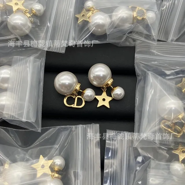 Dior Double Pearl Earrings CD and Star Charm