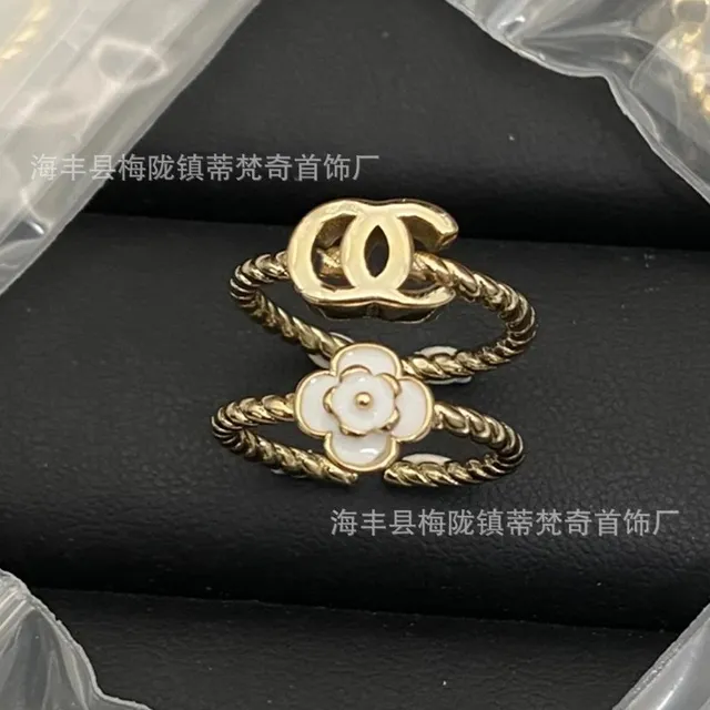 Chanel Double Ring Set CC and Camellia