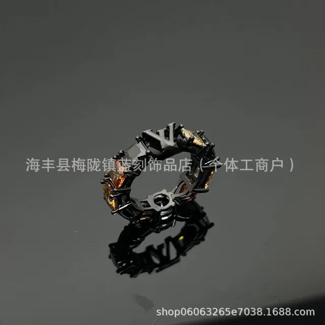 Louis Vuitton LV Ring Black Enamel with Amber Crystals