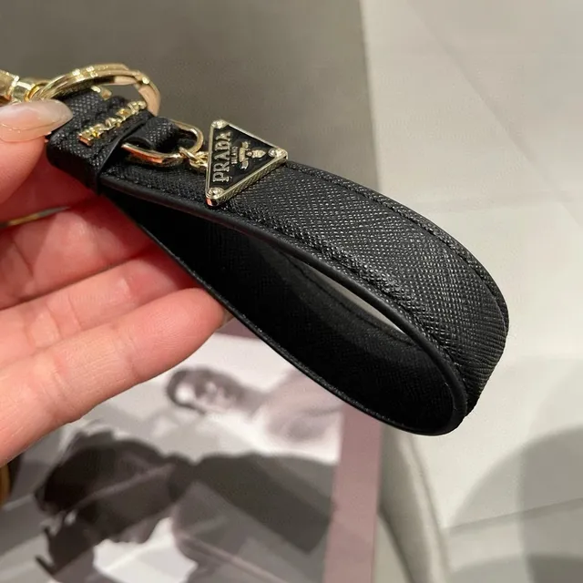 Prada Triangle Logo Keychain Saffiano Leather