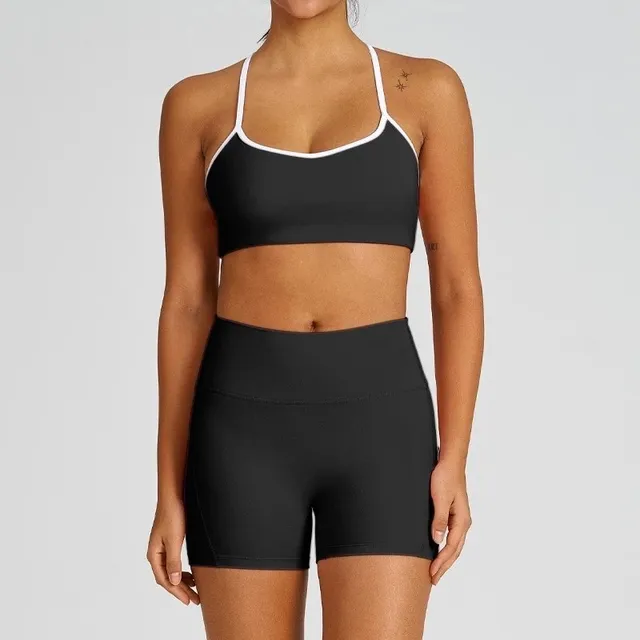 SKIMS Sports Bra and Shorts Set Black with White Trim