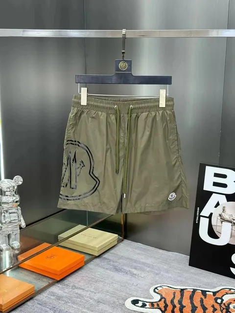 Moncler Logo Shorts Olive Green with Black Logo