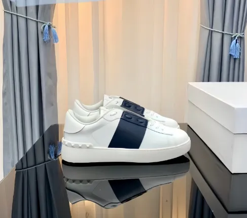 Valentino Rockstud Low White with Navy Stripe