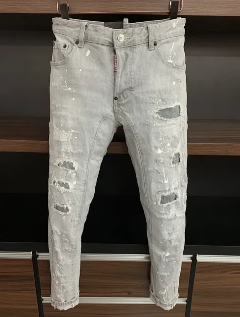 Dsquared2 Distressed Slim Fit Jeans Paint-Splatter Ripped