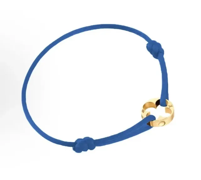 Louis Vuitton Monogram Bracelet Blue Cord with Gold Charm