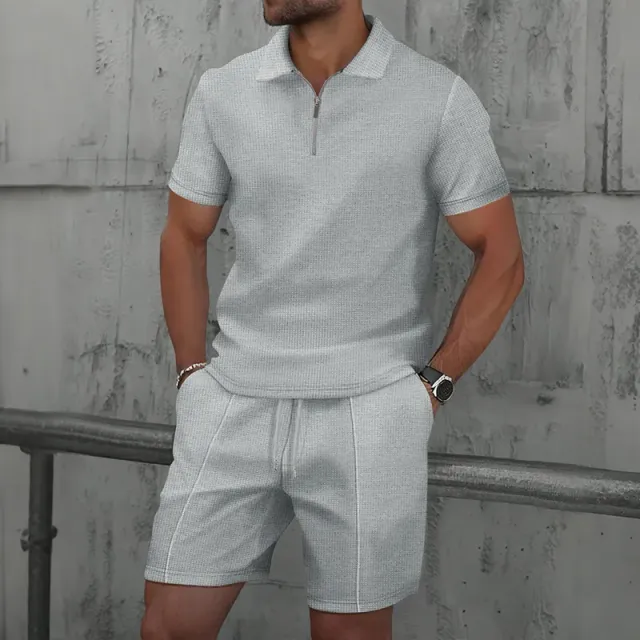 Zip Polo Textured Grid