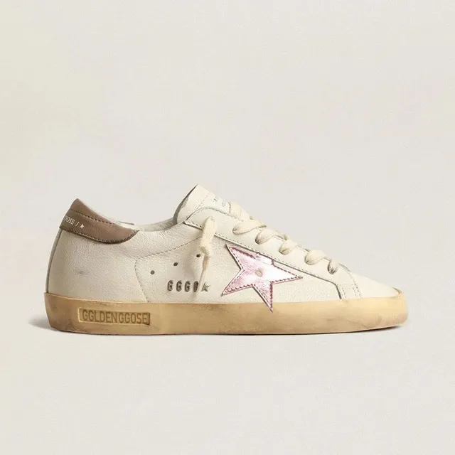 Golden Goose Superstar Distressed White with Pink Star