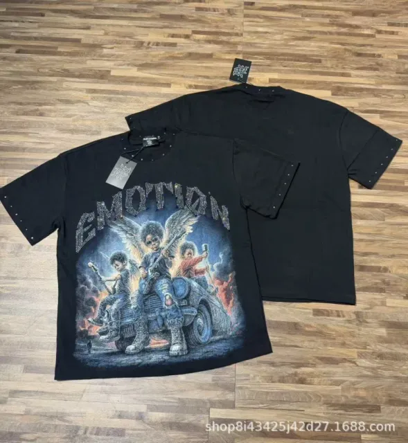 Mixed Emotion Graphic Tee Emotion Print with Rhinestones