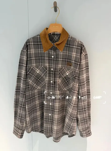 Miu Miu Plaid Shirt Corduroy Collar