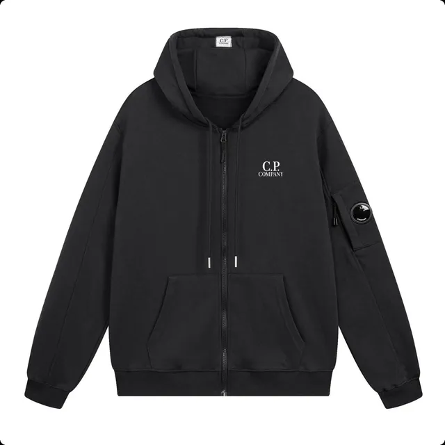 C.P. Company Zip-Up Hoodie Black with Logo Patch