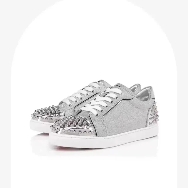 Christian Louboutin Louis Junior Spikes Glitter Silver