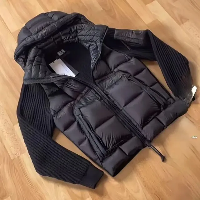 针织拼接羽绒服(90%白鸭绒)-黑色