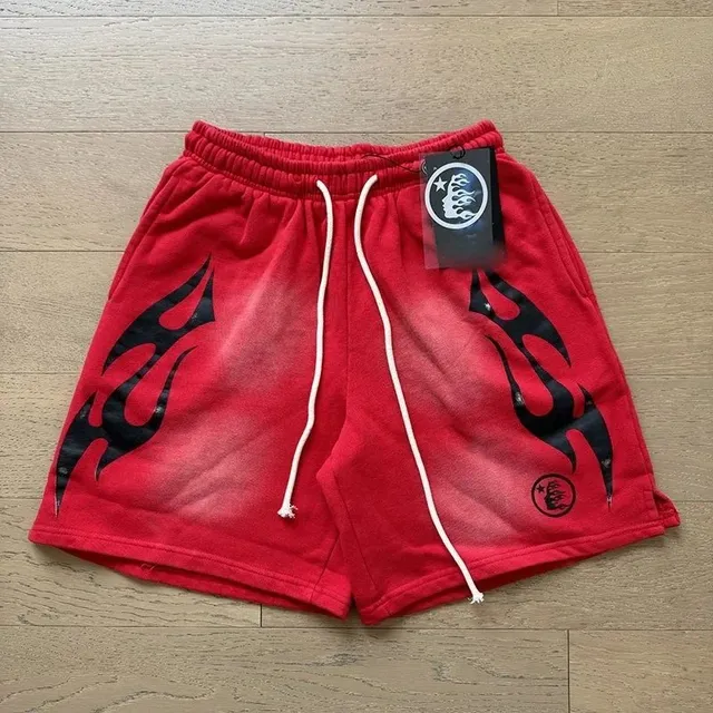 Hellstar Flame Shorts Red with Black Flame Print