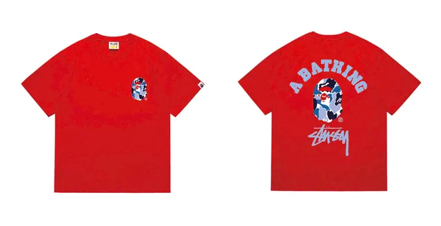 BAPE × Stüssy Crewneck T-Shirt A Bathing Ape x Stussy Camo