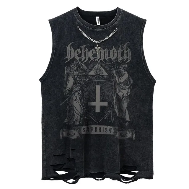 Sleeveless Tank Top Distressed Band Graphic