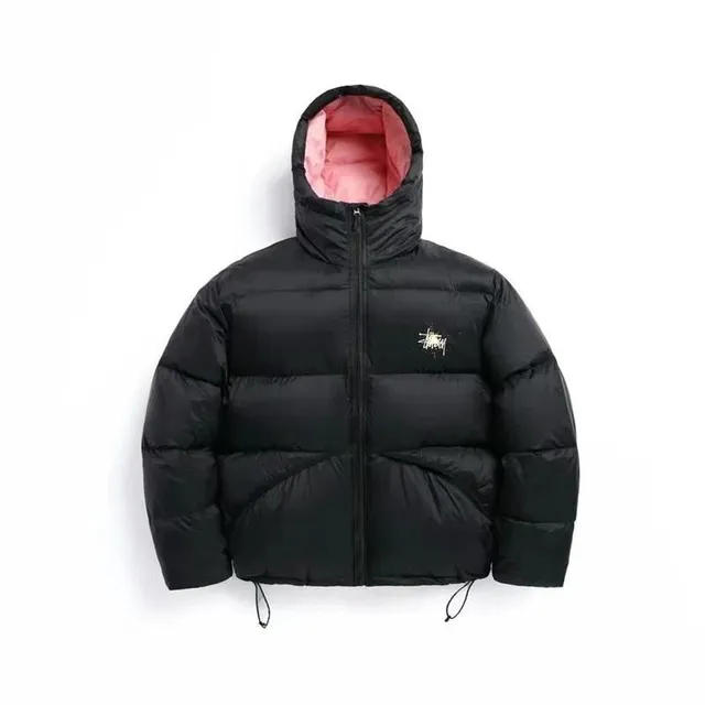 Stüssy Puffer Jacket Black with Pink Lining