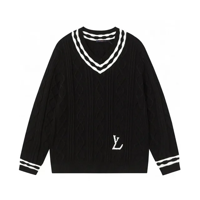Louis Vuitton V-Neck Cable Knit Sweater LV Monogram Embroidery