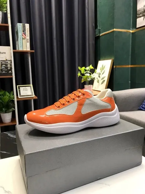 Prada Linea Rossa Sneaker Orange Mesh and Patent Leather
