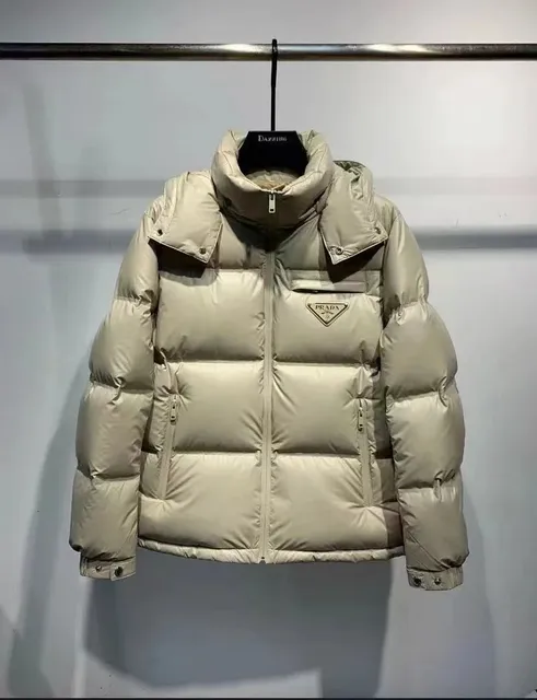 Prada Puffer Jacket Triangle Logo Beige