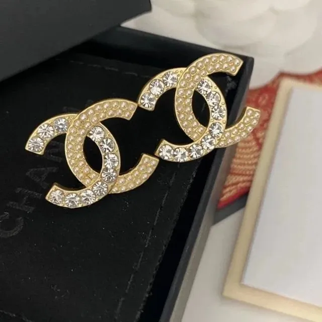Chanel CC Logo Pin Crystal and Pearl Embellished