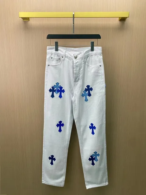 Chrome Hearts Cross Patch Jeans Blue Cross Embroidery