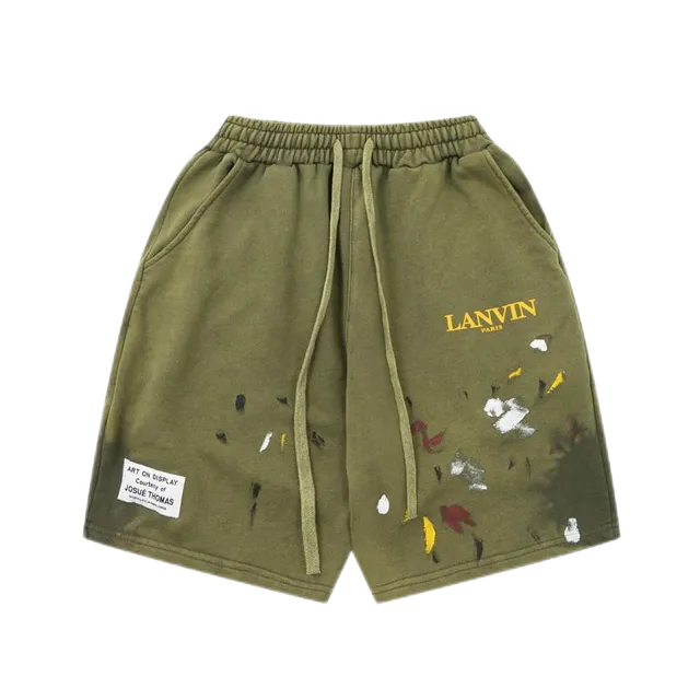 Lanvin Paint Splatter Shorts Olive with Art Print