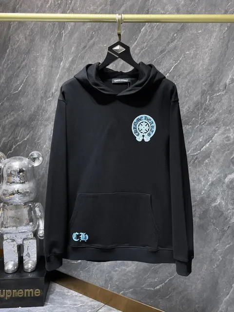 Chrome Hearts Cowl Neck Hoodie Light Blue Logo Embroidery