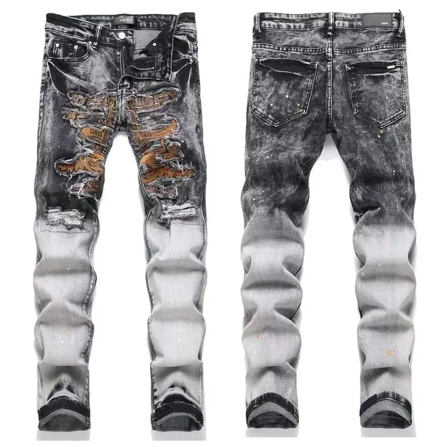 Amiri Distressed Jeans Paint-Splatter Embroidered