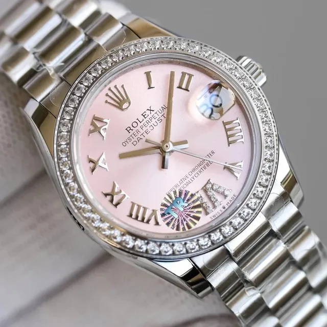 Rolex Oyster Perpetual Datejust Pink Dial with Diamond Bezel
