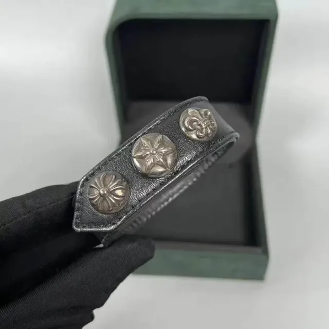 Chrome Hearts Leather Bracelet Triple Stud
