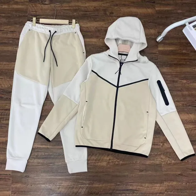 Nike Tech Fleece Hoodie and Joggers Beige and White Colorblock