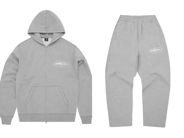 Zip-Up Hoodie and Joggers Set Heather Grey with Embroidered Logo
