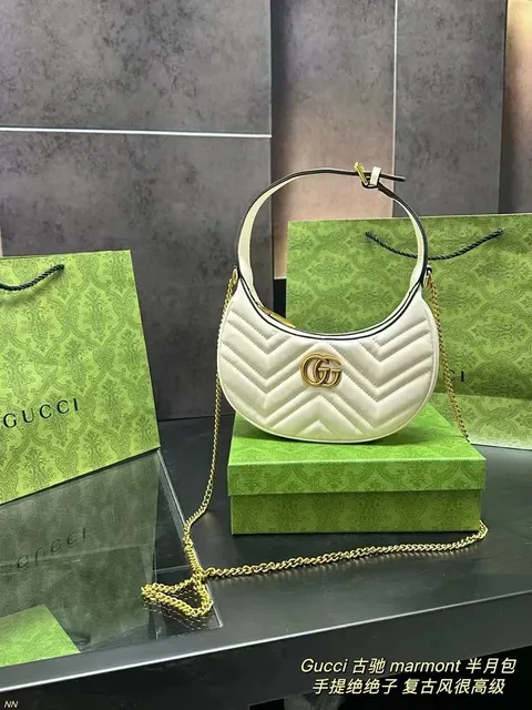 Gucci Marmont Half Moon Bag Quilted Chevron