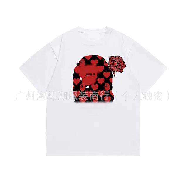 BAPE Graphic T-Shirt Heart Ape Head with Rose