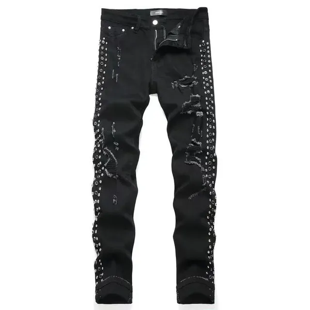 Amiri Studded Ripped Jeans Distressed with Silver Studs