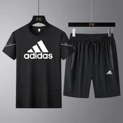 Adidas T-Shirt and Shorts Set Black with White Logo