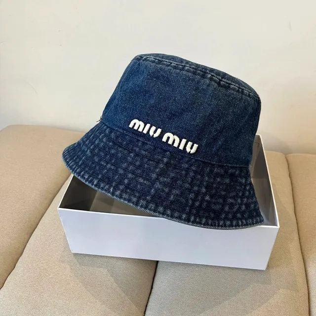Miu Miu Bucket Hat Denim with Logo Embroidery