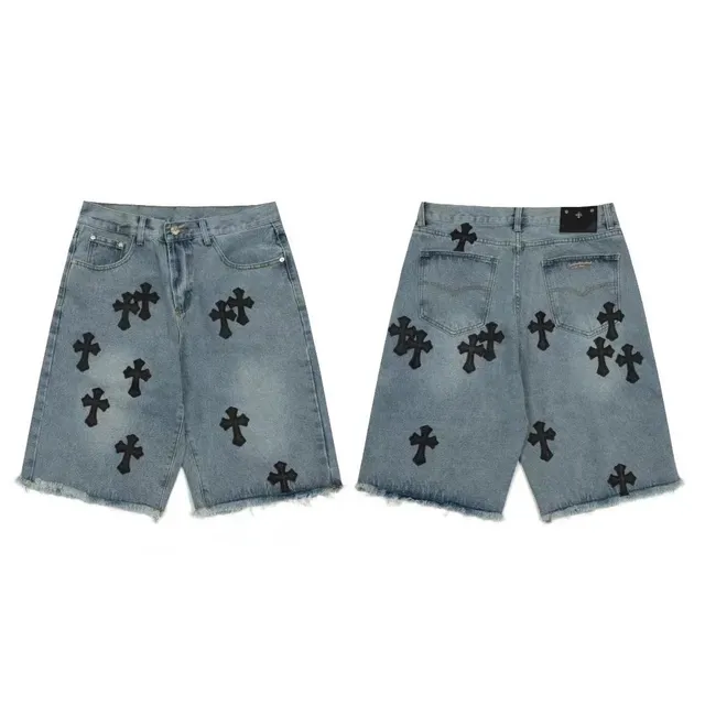 Chrome Hearts Denim Shorts Cross-Embellished