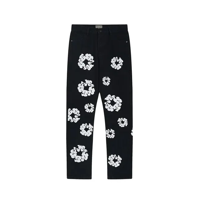 Denim Tears Floral Print Jeans Black with White Floral Motif