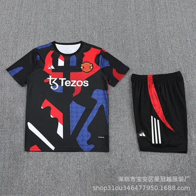 Adidas × Manchester United Training Jersey and Shorts Set Tezos Sponsorship Graphic
